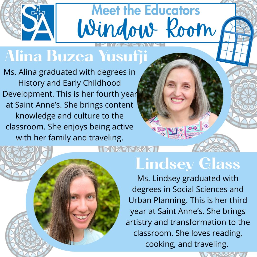 Meet the Educators of the Window Room! 

Ms. Alina brings experience across many levels of education, giving her a strong understanding of what children can be exposed to now to help prepare them for where they’re headed next. She creates meaningful learning experiences through a variety of hands-on approaches and loose parts that spark curiosity, exploration, and creativity. Ms. Alina also shares her knowledge of different cultures and celebrations, giving children opportunities to learn about and appreciate the world around them. 

Ms. Lindsey previously worked in the studio and brings a rich background in the arts to the classroom, offering experiences like clay, multi-layered art pieces, and long-term creative projects. She truly embraces learning alongside the children, approaching each day with curiosity and creativity. Ms. Lindsey is always thoughtfully evolving the content, presentation, and ways children interact with the activities she offers, inspiring exploration, imagination, and artistic expression.

Together, Ms. Alina and Ms. Lindsey make the Window Room an exciting place to learn and grow! 🪟☀️