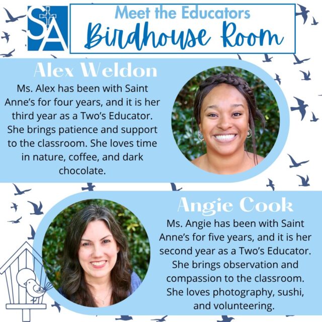 Meet the educators of the Birdhouse Two’s 🐦🏠

Ms. Alex brings patience and calm to the busy energy of a two-year-old class. She is most often found sitting right at the table alongside the children, fully engaged in their explorations and provocations. The experiences she offers meet children exactly where they are, while gently encouraging growth and supporting each child as an individual through the process.

Ms. Angie truly knows each child in her classroom. Through thoughtful observation and a developmental lens, she can speak to the unique qualities of every child and how they learn best. She is intentional in her interactions, using what she knows to guide and support each child’s development. She leads with compassion, honoring each child for who they are while nurturing their growth every step of the way.

Together, Ms. Alex and Ms. Angie create a classroom environment that feels intentional, responsive, and respectful of childhood.