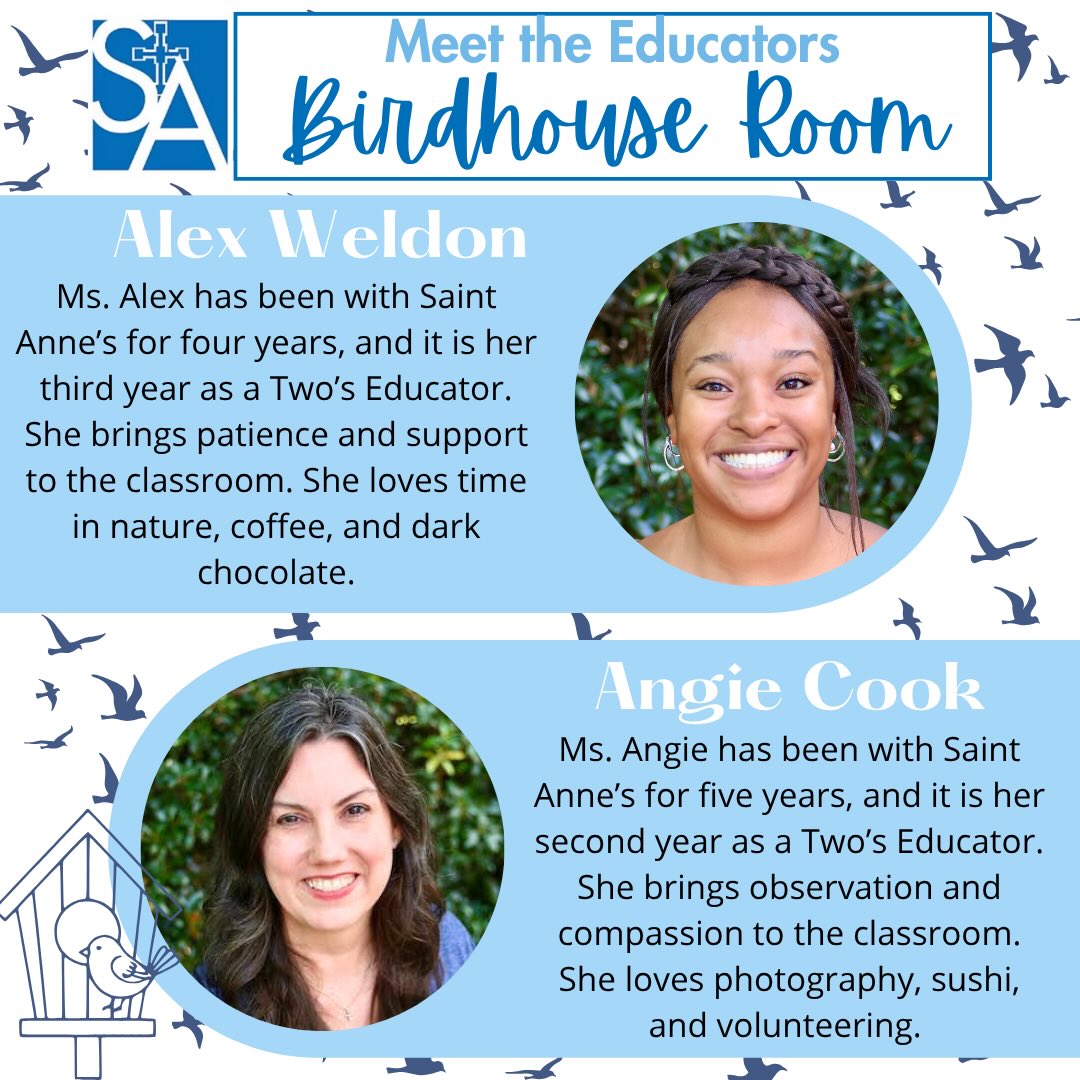Meet the educators of the Birdhouse Two’s 🐦🏠

Ms. Alex brings patience and calm to the busy energy of a two-year-old class. She is most often found sitting right at the table alongside the children, fully engaged in their explorations and provocations. The experiences she offers meet children exactly where they are, while gently encouraging growth and supporting each child as an individual through the process.

Ms. Angie truly knows each child in her classroom. Through thoughtful observation and a developmental lens, she can speak to the unique qualities of every child and how they learn best. She is intentional in her interactions, using what she knows to guide and support each child’s development. She leads with compassion, honoring each child for who they are while nurturing their growth every step of the way.

Together, Ms. Alex and Ms. Angie create a classroom environment that feels intentional, responsive, and respectful of childhood.