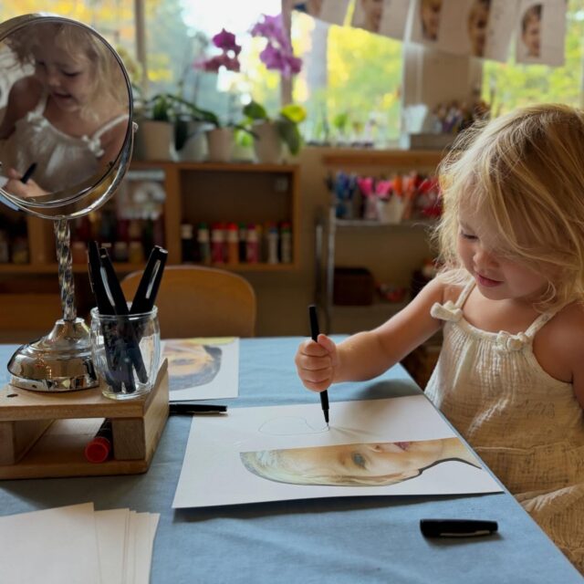 Self Portraits: “An intimate, bold declaration of identity.” - Loris Malaguzzi
In the Reggio Emilia philosophy, self portraits invite children to act as both an artist and a subject, as they represent who they are and how they see themselves. Self portraits are often offered over time and in multiple ways - line drawings, loose parts, creamy crayons on black-and-white photos, clay - and children get to be researchers into their own identity along the way. Just as every child is wonderfully individual, every self portrait tells a different story. We celebrate this process of self discovery and expression.