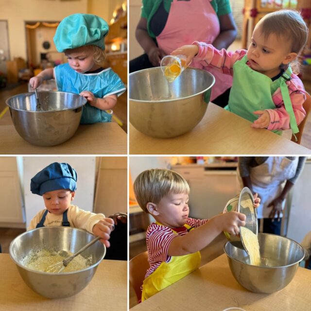 The Garden Room Toddlers are on a journey to discover a different vegetable each week! Their long-term exploration, “Healthy Todds,” has invited the children to investigate cucumbers, broccoli, carrots, and corn through all five of their senses during morning meeting, at snack, and at the sensory table. As they explore, they are building vocabulary, making observations, and uncovering new foods they may enjoy! 

When the children showed a special interest in corn during snack, a new classroom experience was inspired: making cornbread! As they helped prepare the recipe, the children used their growing motor skills to scoop, pour and mix. They also got to observe how individual ingredients can come together to make something new. 

The experience ended with a taste test, where the children sampled their delicious cornbread with honey! “Healthy Todds” is promoting life-long habits and the joy of discovering something new.